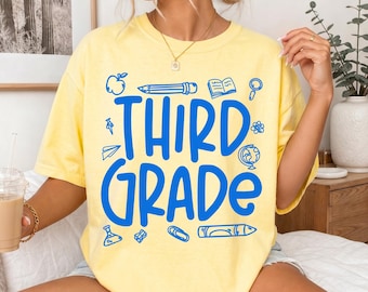 Preppy Third Grade Teacher Shirt, Back To School Gift, School Doodles 3rd Grade Teacher T-shirt, Third Grade Tee