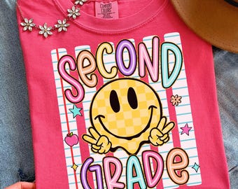 Striped First Grade Teacher Shirt, Back To School Gift, Smiley Face 2nd Grade Teacher T-shirt, Second Grade Tee