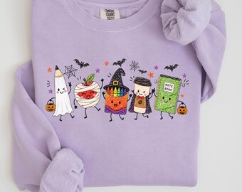 Sudadera Comfort Colors para profesores de Halloween, regalo con motivos escolares, sudadera para profesores, regalo espeluznante para el aula, sudadera con capucha de fantasma para profesores.