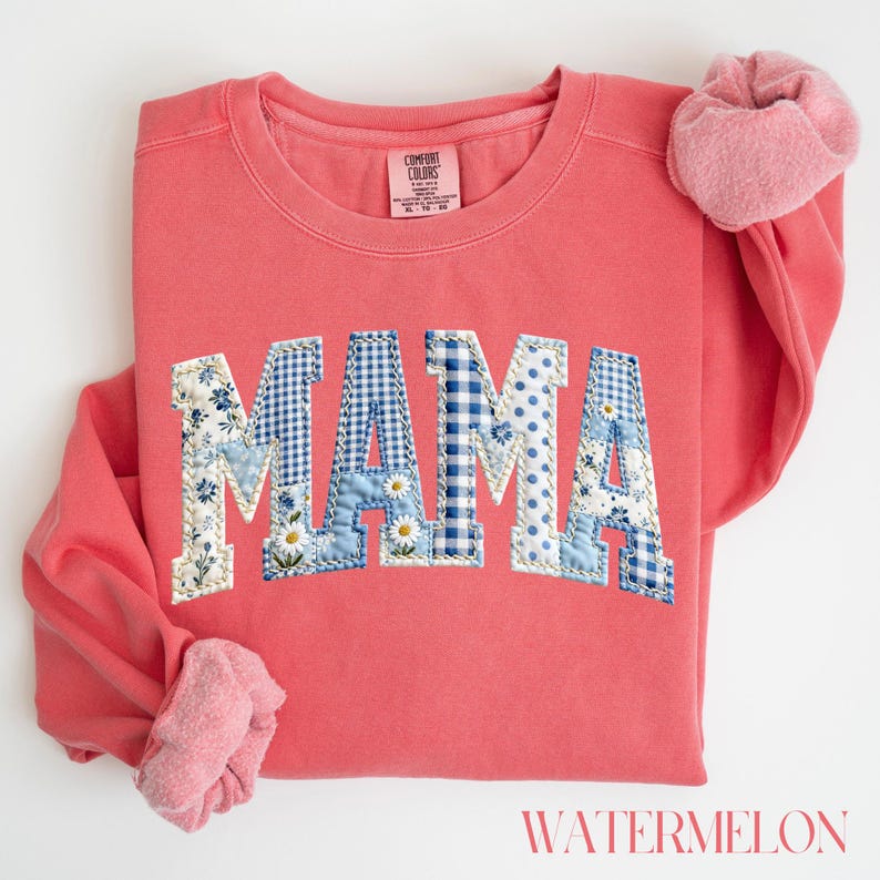 Mama Color:blue Comfort Colors Mama Blue Toile Patchwork Floral Sweatshirt, Expecting ...