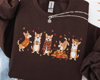 Sudadera Corgi de otoño, regalo para mamás Corgi, suéter para amantes de los perros de Acción de Gracias, regalo Doodle Corgi, sudadera redonda para amantes del Welsh Corgi de otoño