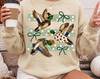 Sudadera de pato ánade real de Halloween, regalo de temporada espeluznante, suéter de pato fantasma de bruja, regalo de otoño para amantes de los patos, sudadera de cuello redondo con lindo pato