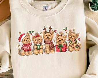 Yorkie Christmas Sweatshirt, Doodle Yorkshire Terrier Sweater, Yorkie Lover Gift, Xmas Yorkie Mom Crewneck, Christmas Yorkie Owner Gift