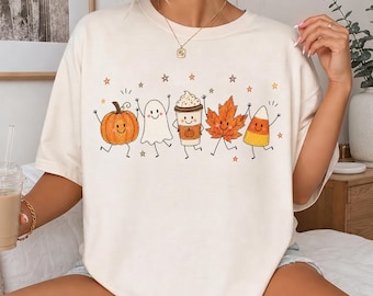 Doodle Fall Shirt, Pumpkin Season Tshirt,  Pumpkin Spice Latte Gift, Spooky Season Graphic Tee