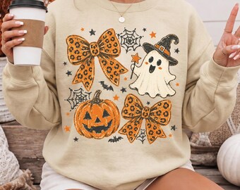 Cute Ghost Sweatshirt, Pumpkin Lover Gift, Ghost Boo Sweater, Funny Halloween Gift, Retro Ghost Crewneck, Spooky Season Gift