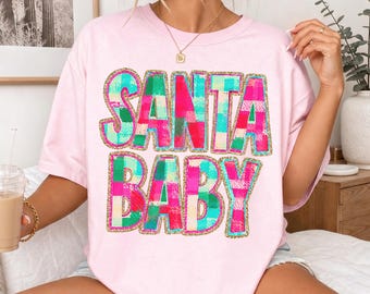 Camiseta de anuncio de embarazo navideño, regalo familiar de Navidad, camiseta de bebé de Papá Noel, regalo de Papá Noel, camiseta de Navidad para mamá primeriza
