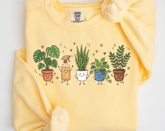 Comfort Colors Plant Mom Sweatshirt, Plant Lover Gift, Doodle Plant Lady Sweater, Gardener Gift, Gardener Crewneck