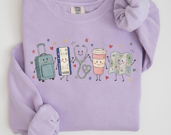 Comfort Colors Travel Nurse Sweatshirt, Nurse Week Gift, Doodle RN Travel Nurse Sweater, Travel Nurse Gift, Nurse Life Crewneck