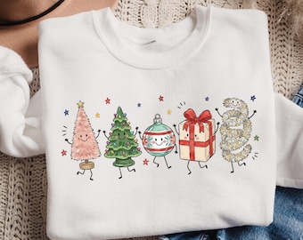 Sudadera navideña con dibujos, acogedor regalo de Navidad de invierno, suéter con decoración navideña, regalo familiar de Navidad, sudadera navideña familiar con cuello redondo
