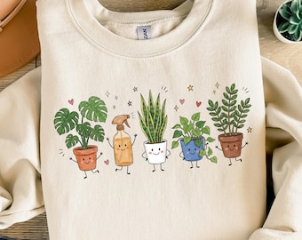 Plant Mom Sweatshirt, Gardener Gift, Doodle Plant Lady Sweater, Plant Lover Gift, Gardener Crewneck
