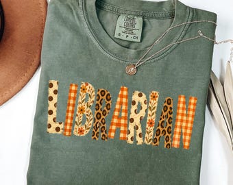 Fall Librarian Shirt, Book Lover Gift, Thanksgiving Library Tshirt, Gift for Book Nerd, Autumn Librarian Tee