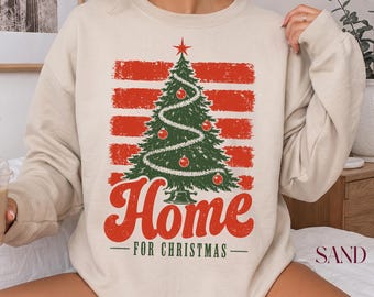 Sudadera con rayas y árbol de Navidad, suéter retro de Feliz Navidad, regalo navideño para el hogar, sudadera vintage navideña, lindo regalo navideño para la familia
