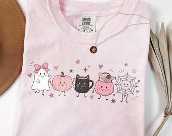 Girly Halloween Shirt, Cozy Fall Gift, Doodle Halloween Tshirt, Pumpkin Lover Gift, Cute Ghost Tee