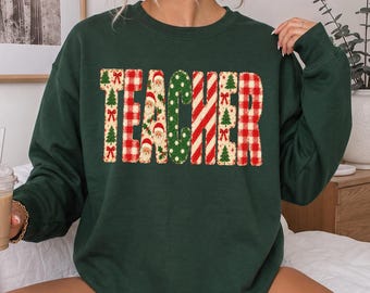 Sudadera navideña para profesores, regalo navideño retro, suéter navideño para profesores, sudadera de cuello redondo "Feliz Maestro"
