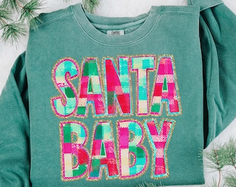 Sudadera Comfort Colors para anunciar el embarazo en Navidad, regalo familiar navideño, suéter de Papá Noel para bebé, sudadera navideña para mamá primeriza.