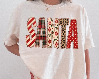 Camiseta retro de Papá Noel, camiseta navideña de lunares, regalo de Papá Noel, camiseta navideña vintage rosa, regalo familiar de Navidad