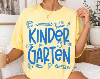 Preppy Kindergarten Teacher Shirt, Back To School Gift, School Doodles Kindergarten Squad T-shirt, Kindergarten Teach Tee
