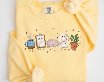Sudadera Comfort Colors School Psych Doodle, Regalos para psicólogos escolares, Suéter para psicólogo, Sudadera de cuello redondo para psicólogo escolar