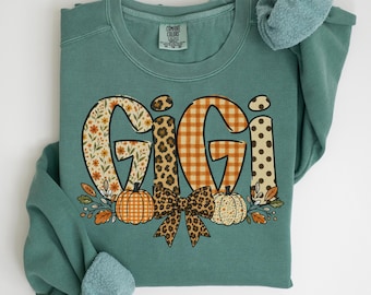 Sudadera Comfort Colors Fall Gigi, regalo de otoño para la abuela, suéter Coquette Autumn Gigi, regalo familiar de otoño, sudadera con cuello redondo de calabaza para la abuela