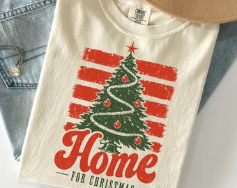 Camiseta de árbol de Navidad a rayas, camiseta retro de Feliz Navidad, regalo navideño para el hogar, camiseta navideña vintage, lindo regalo navideño para la familia