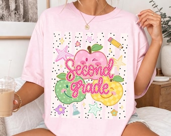 Striped Second Grade Teacher Shirt, Back To School Gift, Apple Stripes 2nd Grade Teacher T-shirt, Second Grade Tee