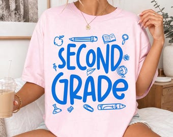 Preppy Second Grade Teacher Shirt, Back To School Gift, School Doodles 2nd Grade Teacher T-shirt, Second Grade Tee