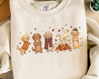 Sudadera Golden Doodle de otoño, regalo para amantes de los perros en otoño, suéter para mamás Goldendoodle, regalo para amantes de las mascotas, sudadera Goldendoodle de cuello redondo