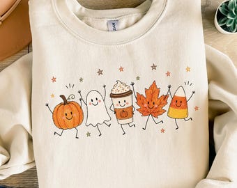 Doodle Fall Sweatshirt, Pumpkin Season Sweater, Pumpkin Spice Latte Gift, Spooky Season Crewneck
