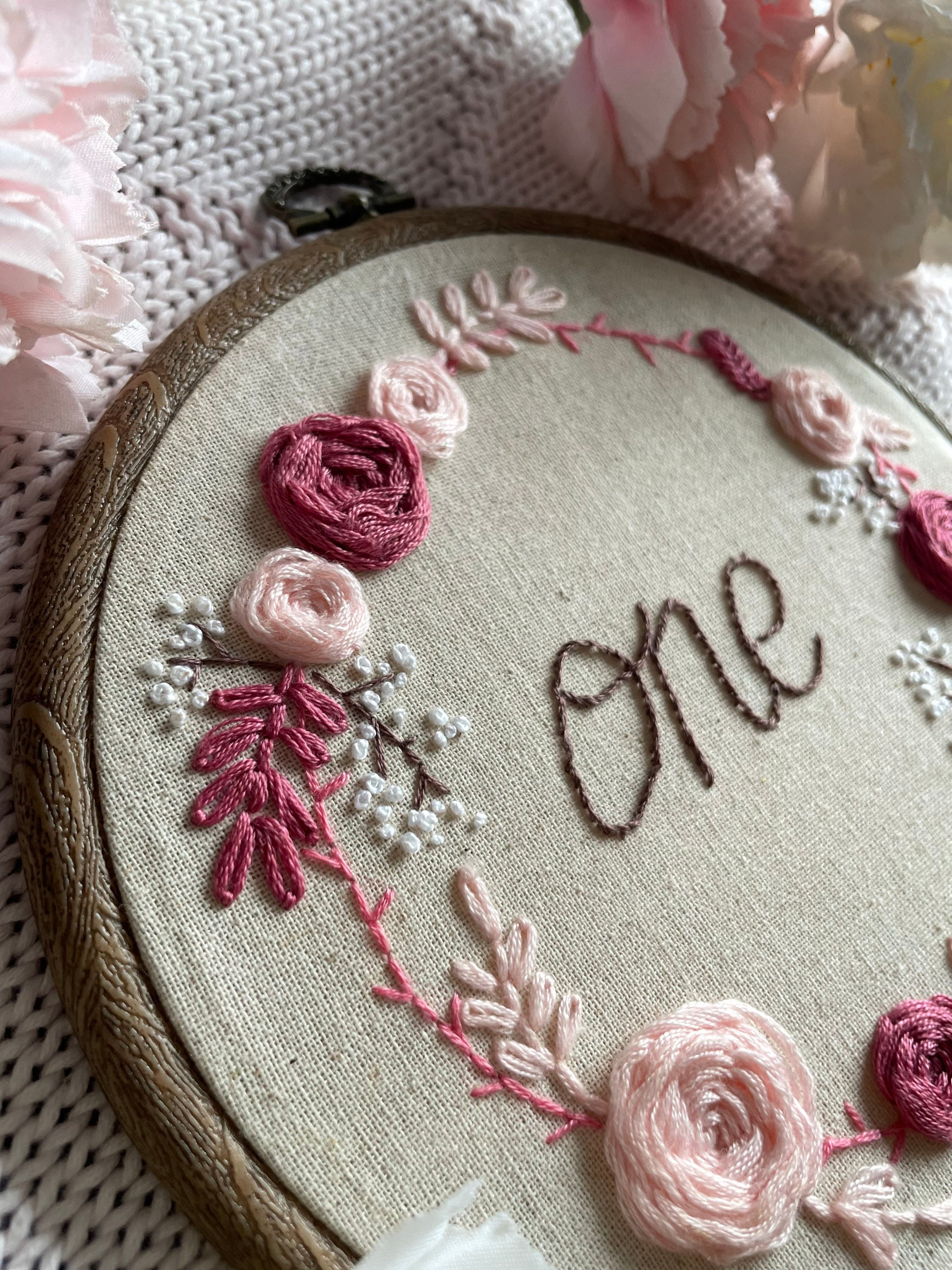 Pink Personalised Floral Embroidery Hoop Etsy