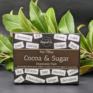 Cocoa & Sugar Poetry Magnets | Mini Chocolate-Themed Expansion Pack | Sweet Magnetic Word Set for Fridge Creativity