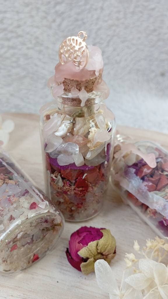 Fiole d'amour et Fertilité Pierre Lithothérapie Jaspe Rouge de Lune Quartz Rose Amour Couple Cadeau