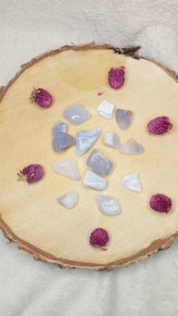 Calcédoine Bleue Pierre Roulée de Lithothérapie Problèmes Enfance Famille Communication Émotions Pos