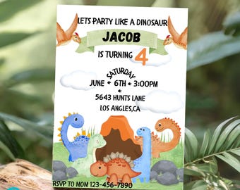 Dinosaur Birthday Invitation: Editable Dino Party Template (Digital File/Canva)