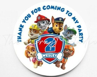 Paw Patrol Personalised 37mm Mixed Party Stickers cone labels birthday parties 