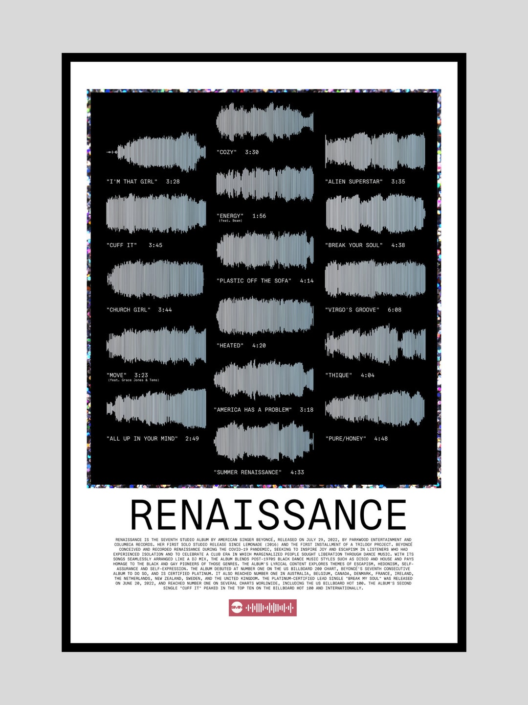 Beyoncé 'renaissance' Album Poster R&B Soundwave Print - Etsy