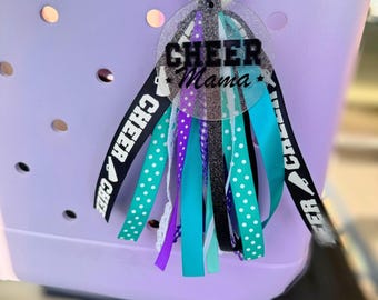 Monogram Sports Bag Charm: Glitter Acrylic Tag, Ribbon Tassel