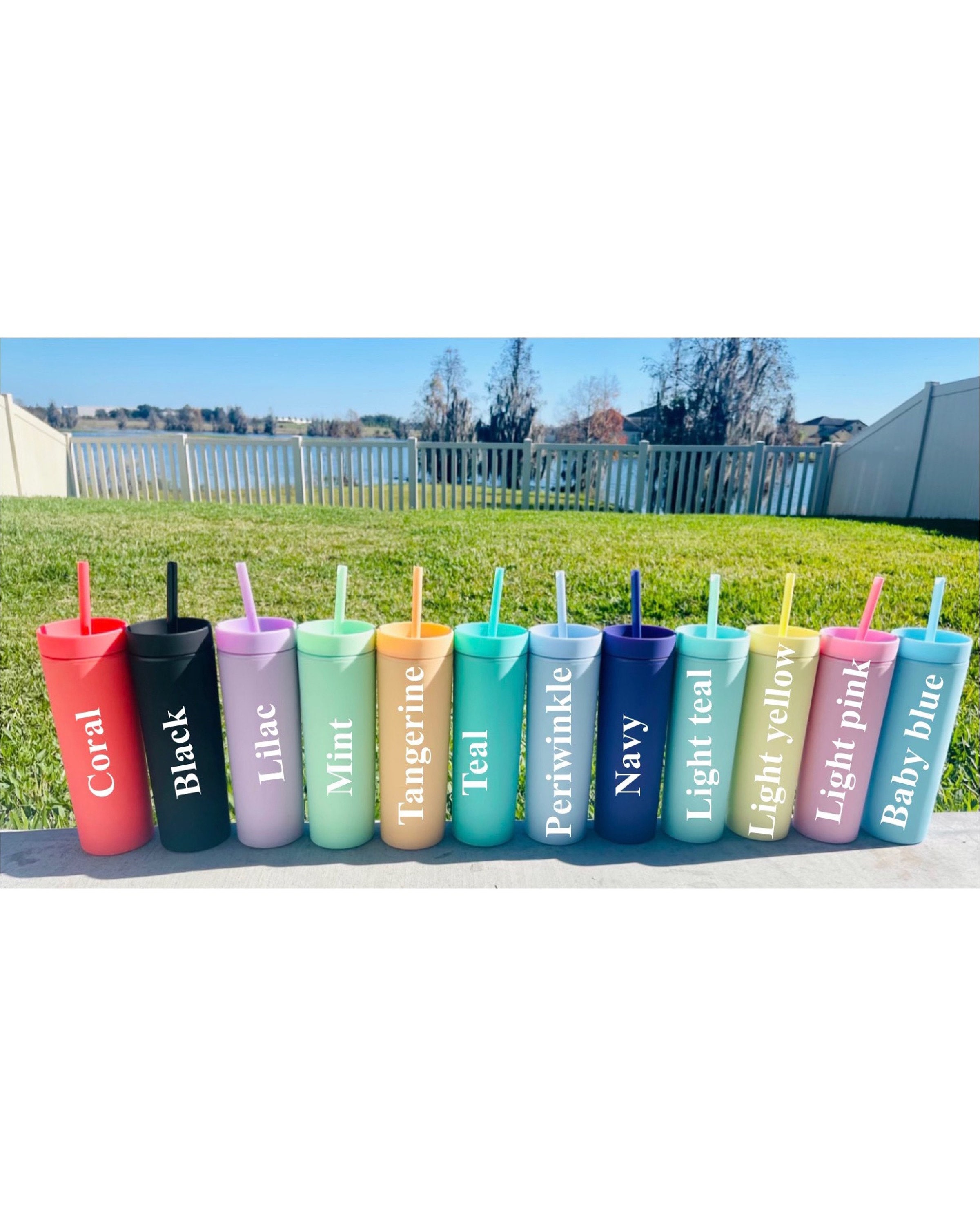 Black, Coral, Purple, Teal - 16 oz Acrylic Tumblers with Straws