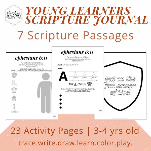 Young Learners (3-4yr) "Stand" Scripture Memorization Activity Pages | Letter Tracing | Draw | Color | Bible Lessons | Digital Download