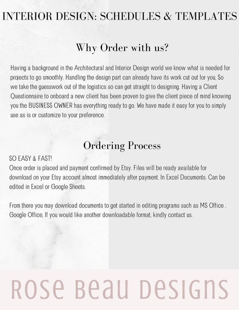 Interior Design 5 Editable Templates Schedules and Invoices | Excel ...