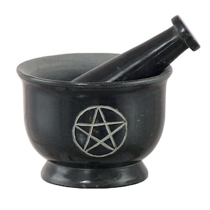 Pentagram Mortar and Pestle (Black Stone)