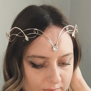 Gold Elven Circlet, wedding tiara, medieval renaissance circlet, woodland elf tiara, crystal crown, fairy crown, elven headpiece