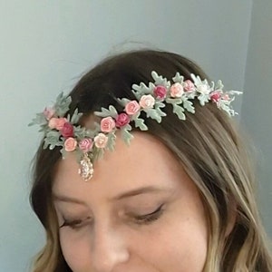 Fairy flower crown, woodland elf tiara, wedding tiara, medieval renaissance circlet, crystal crown, elven headpiece