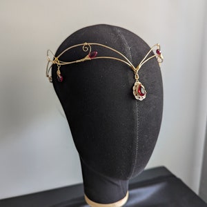 Gold & Red Elven Circlet, wedding tiara, medieval renaissance circlet, woodland elf tiara, crystal crown, fairy crown, elven headpiece