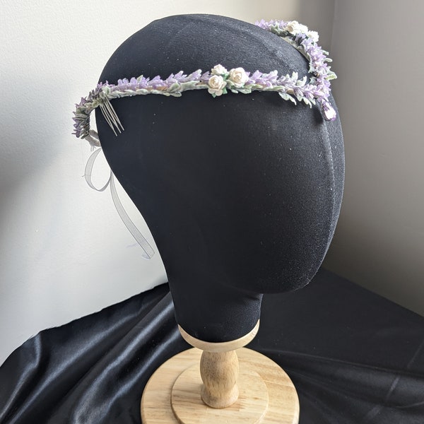 Purple elven flower crown, wedding tiara, medieval renaissance circlet, woodland elf tiara, crystal crown, fairy crown, elven headpiece