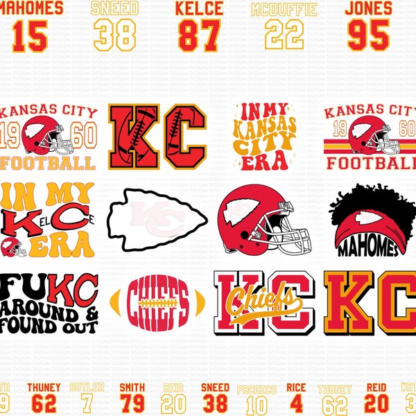 Paquete SVG de fútbol Fútbol de moda PNG Descarga digital Archivo cortado Kansas Chiefs Fútbol Svg