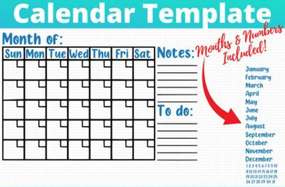 Blanker Kalender mit Notizen & To do svg Datei Monat der svg sofortiger