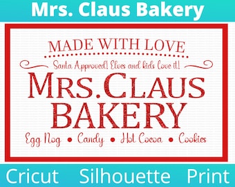 Christmas svg Mrs Claus Bakery Christmas Tray Plate SVG Bundle for Cookies Milk PNG for Cricut Silhouette Kitchen SVG Christmas Eve png