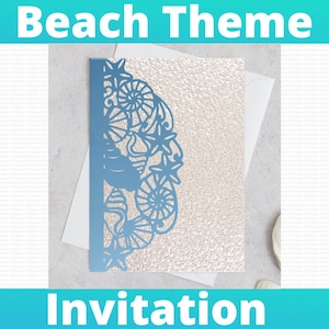 Beach Wedding Invitation SVG Template - Download, Digital Cut File - wedding, invitation - Cricut, Shell, destination, ocean, starfish