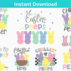 Easter Peeps Svg, Kids Easter Svg, Easter Bunny Svg, Easter Bundle Svg, Easter Peeps Png, Easter Sign Svg Chillin With My Peeps Svg image 1