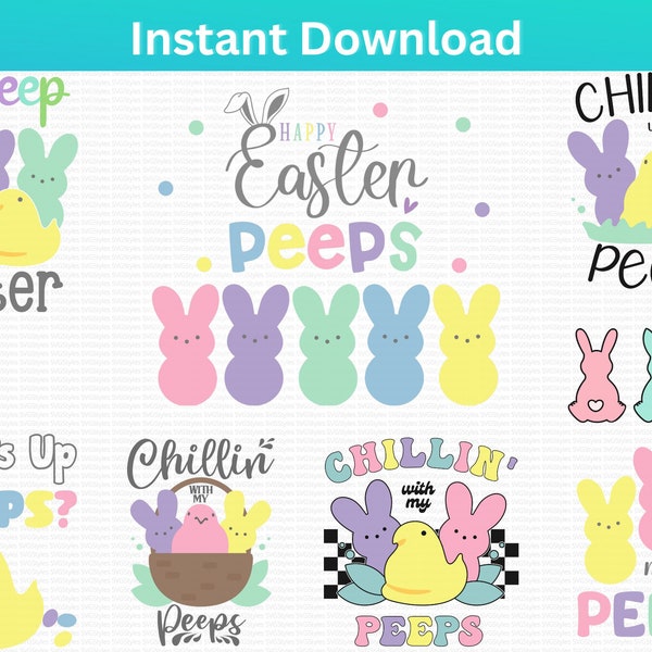 Easter Peeps Svg, Kids Easter Svg, Easter Bunny Svg, Easter Bundle Svg, Easter Peeps Png, Easter Sign Svg Chillin With My Peeps Svg